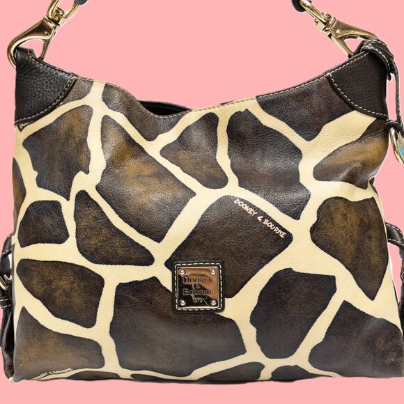 Beautiful Vintage Dooney & Bourke Serengeti Giraffe Print Leather Shoulder Bag! - Picture 1 of 4